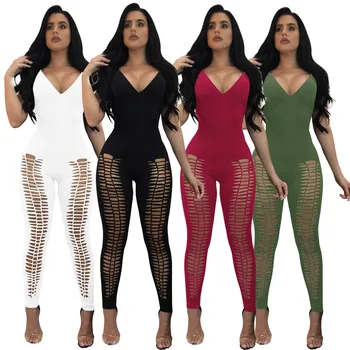 

Women's Sexy Jumpsuit V-neck Burnt 4-Color Jumpsuit