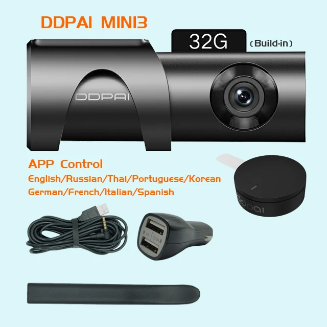 Xiaomi Mijia DDPai Mini3 DDPai Dash Cam camera 32GB английский eMMC 1600P HD запись 24H монитор парковки глобальная версия - Название цвета: Global DDPai MINI3