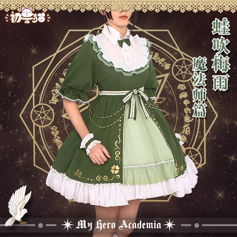 Boku no Hero Academy Asui Tsuyu, платье лолиты для косплея, костюм на Хэллоуин, Униформа, платье+ носки+ галстук+ ожерелье+ головной убор, размеры s, m, l