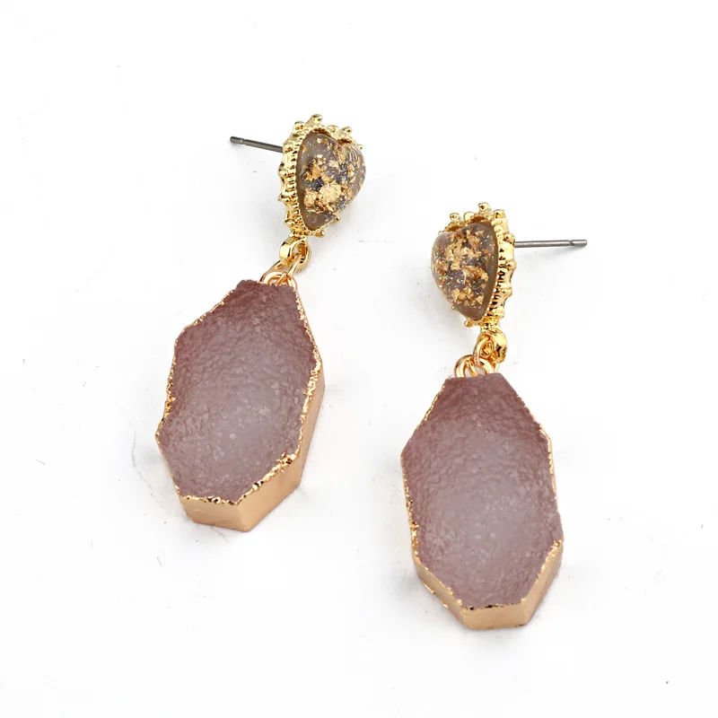 Fancy Wedding Bijoux Heart Druzy Resin Earrings Drop Earrings For Women Jewelry Statement Gifts For Women Accessories Mujer Moda (2)