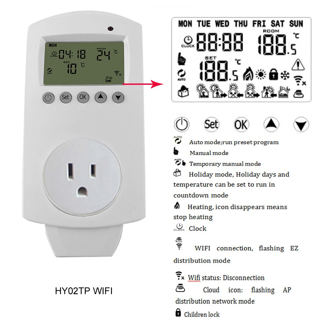 Wifi 16A программируемый тип розетки термостат Электрический шаровой клапан нагревательный клапан электромагнитный клапан США/Великобритания/ЕС вилка