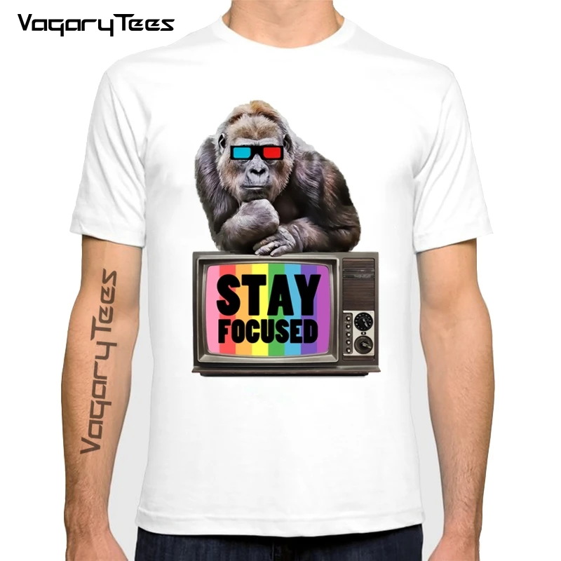 Vagarytees 2020 футболка с надписью Gorilla STAY Focus мужская летняя новая белая повседневная