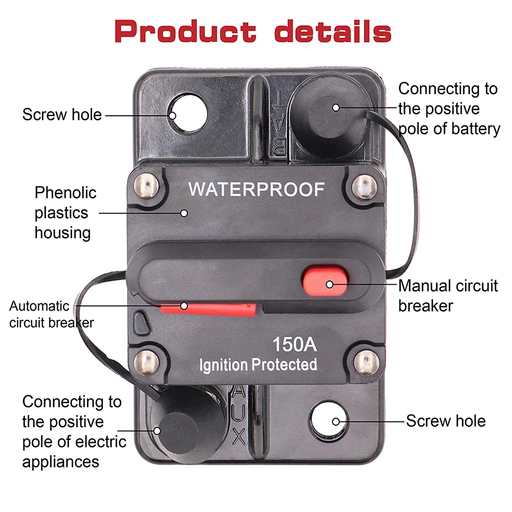 Car Marine Circuit Breaker with Manual Reset Surface-Mount for Audio Marine Boat Truck Trolling Motor Speaker Resettable Fuse