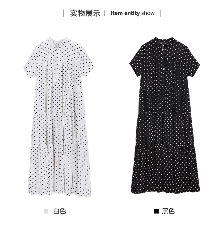 Pokla Dot Dresses For Women Short Sleeve Oversized Ankle Length Dress Female Casual Fashion Clothes Summer AE564