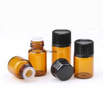 

100pcs/Lot 1ml/2ml/3ml Mini Amber Glass Essential Oil Reagents Refillable Sample Bottle Brown Glass Vials With Black Cap