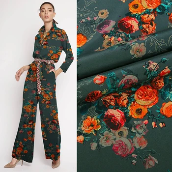 

Printed Gambiered Canton Gauze mulberry silk crepe de chine fabric 138 cm width soft shirt pants undershirt fabric for dress