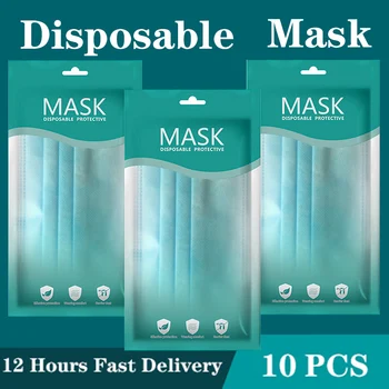

10Pcs/40pcs Mask Disposable Nonwove 3 Layer Ply Filter Mask mouth Face mask filter safe Breathable dustproof Protective masks