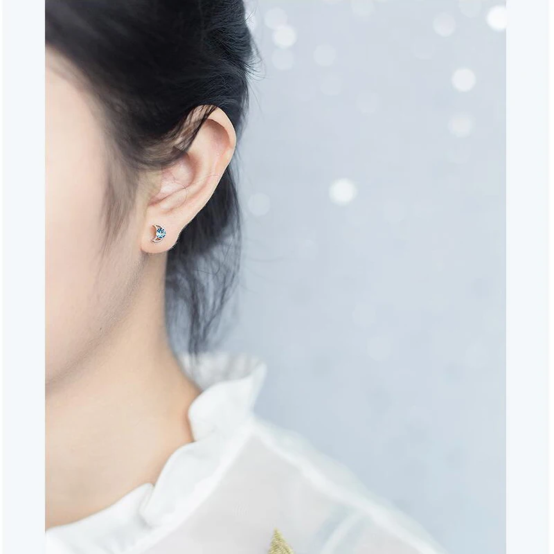 Женские серьги гвоздики из серебра 925 пробы с Луной и звездами|fashion stud earrings|stud