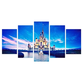 

5Pcs/Set,Diy Full Square Diamond Painting,Stitch Cross,5 Panel Movie Castle Landscapes Diamond Embroidery Bedroom Decor Art