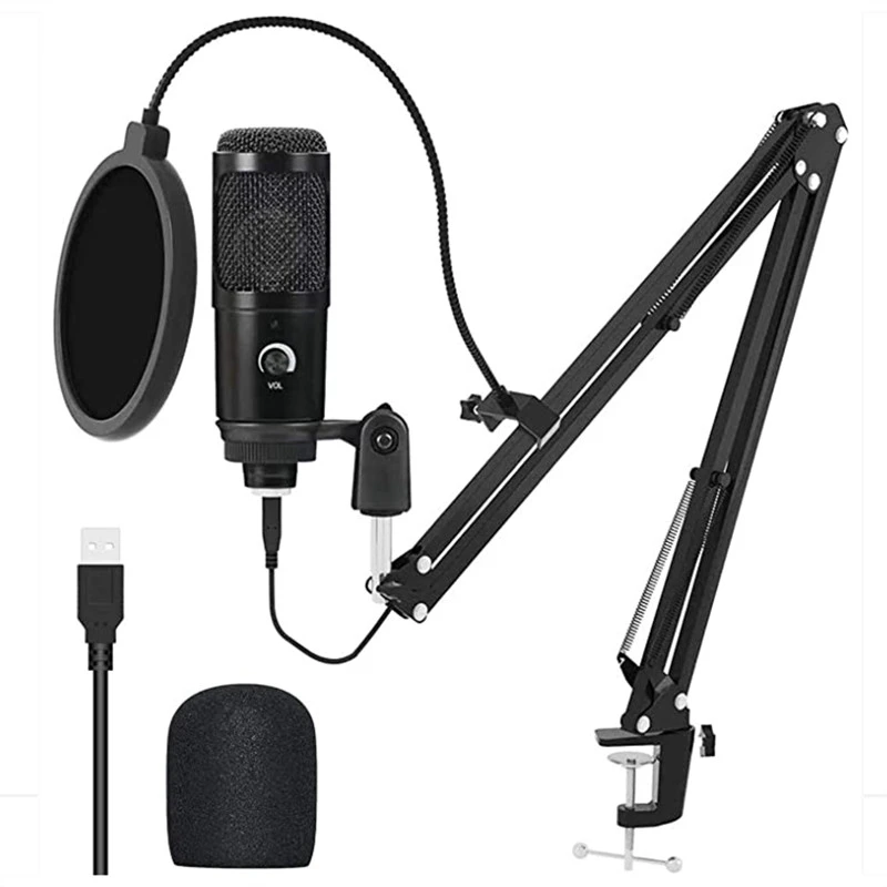 Plug & Play Cardioid Podcast Condenser Microphone with Professional Sound Chipset for PC Karaoke USB Condenser Microphone Kit 192KHZ/24BIT Gaming Recording Silver Mute Button YouTube 