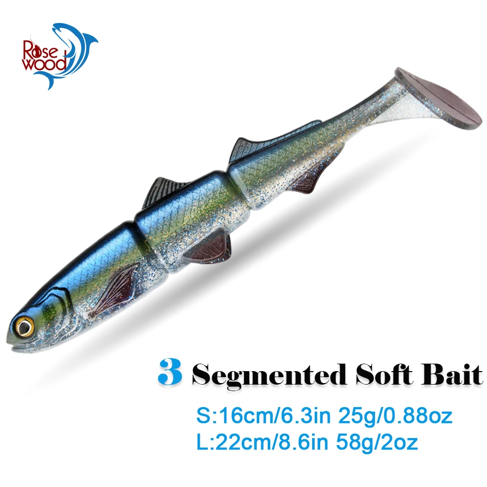 RoseWood Realistic Soft 3 Segmented Shad Perch Pike Fish Lure Multi Jointed Swimbait Fishing