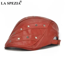 LA SPEZIA, Красная мужская плоская кепка, натуральная кожа, Гэтсби, берет с заклепками, овчина, натуральная кожа, мужская, женская, осенняя, зимняя, брендовая, берет, шапка