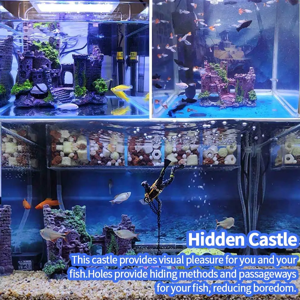 

Fish Tank Resin Decoration Stone Castle Resin Hide House Decoration Landscape Ornament Aquarium For The Fish Tank Statue