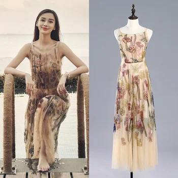 

New star heavy industry embroidery suspender fairy beach holiday dress
