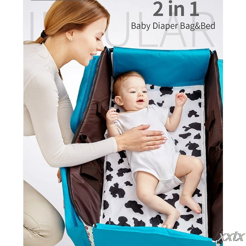 

3 in 1 Large Capacity Diaper Bag Tote for Mom Dad Travel Baby Care Shoulder Bags Portable Folding Baby Bed New