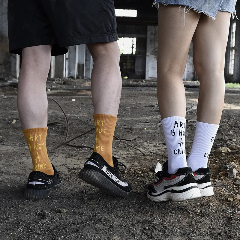 Модные хлопковые носки унисекс в уличном стиле; забавные персональные мужские носки в стиле хип-хоп с надписью; красивые женские длинные носки для скейтборда