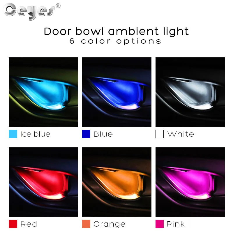 4Pcs LED Ambient Light Car Inner Bowl Light Interior Armrest Lights Door Handle Lights Handrail Lights Decorative Lamp Universal Car Light  (2)