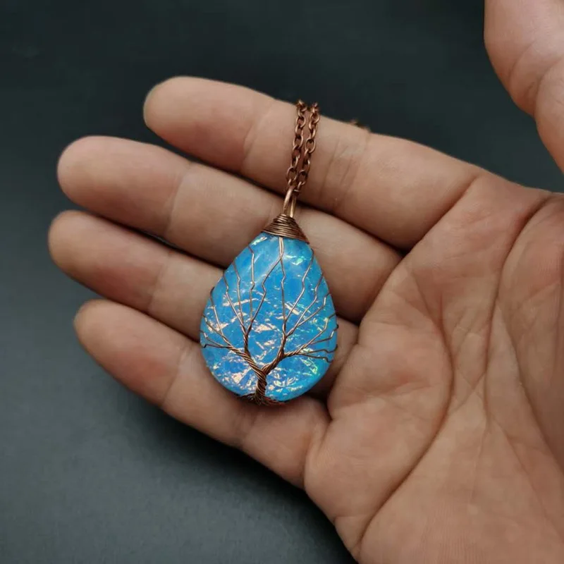Handmade Copper Wire Winding Water Droplet Tree Of Life Resin