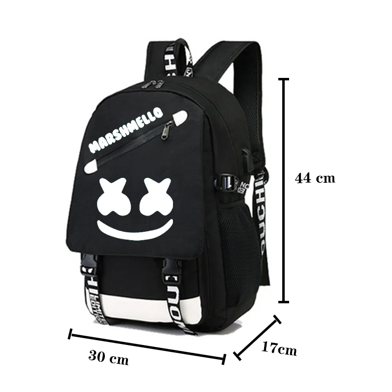 New DJ Marshmellow luminous backpack multifunction USB charging Anti theft for teenagers boys Girls Student School Bag