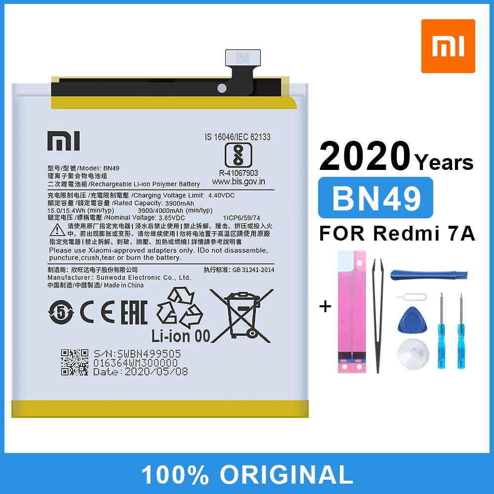 Оригинальный аккумулятор XiaoMi BN49 для Xiaomi Redmi 7A сменный большой емкости 4000