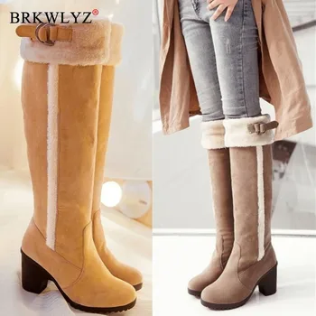 

Women Boots Over Plush Round Toe Leather Booties Over-the-knee 2020