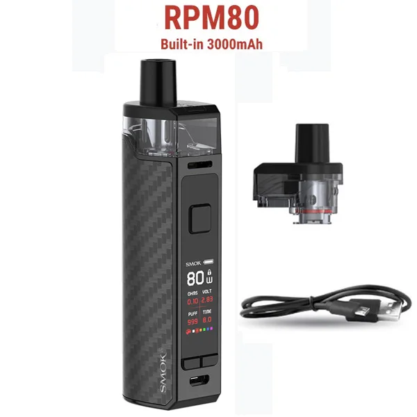 SMOK RPM80 RPM80 PRO комплект Vape 80 Вт электронная сигарета 3000 мАч 18650 батарея 5 мл бак RPM сетка 0.4ohm RGC 0.17ohm VS RPM40 Pod - Цвет: RPM80 Black carbon