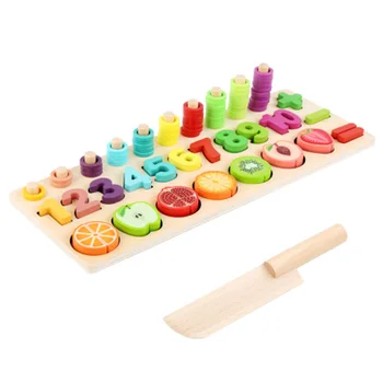 

Math Wooden Toys Fruit Cut Pairing Learning Preschool Counting Board Digital Shape Kids Educational Toys for Children