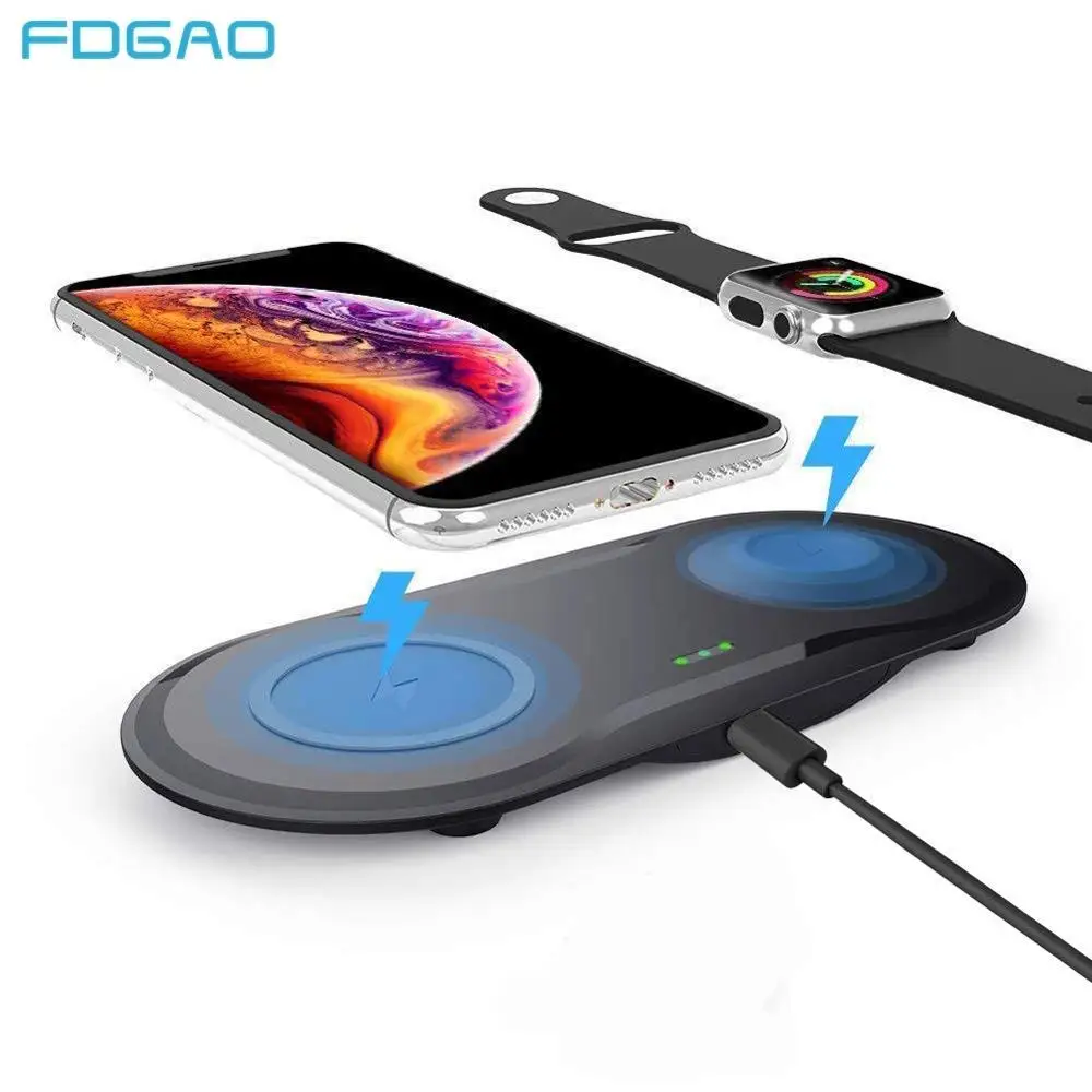 

FDGAO 2 in 1 Qi Wireless Charger Dock Station For Apple Watch 5 4 3 2 Airpods 10W Fast Charging Pad For iPhone 11 Pro XS XR Max