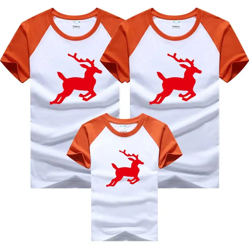 Семейная футболка Одинаковая одежда для семьи с рождественским оленем одежда для мамы и дочки одежда для мамы и сына хлопковая одежда для папы и сына - Цвет: 1 Orange