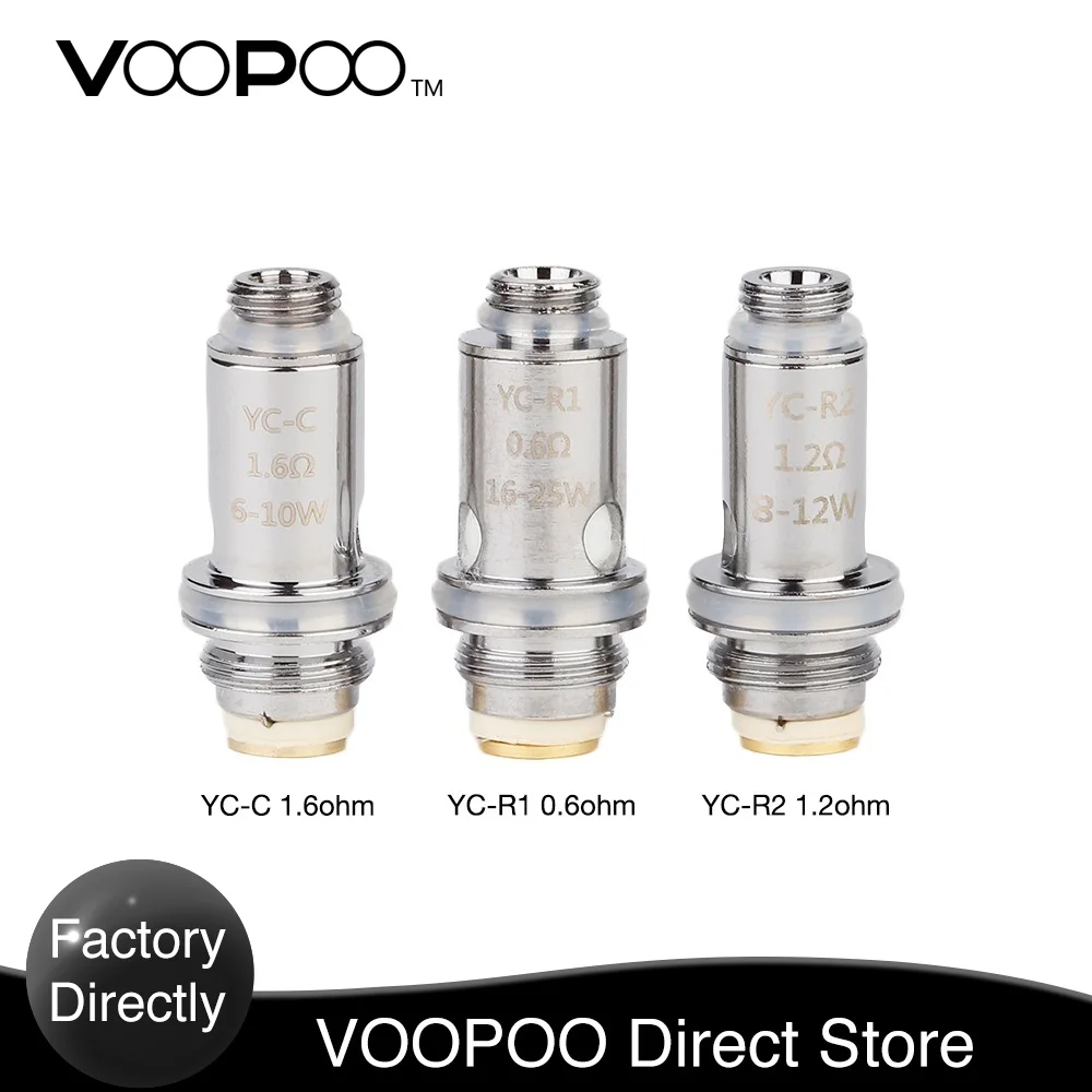 Оригинальный 5 шт./упак. VOOPOO YC замена катушки w/YC-R1 0.6ohm &amp YC-R2 1.2ohm и YC-C 1.6ohm для FINIC