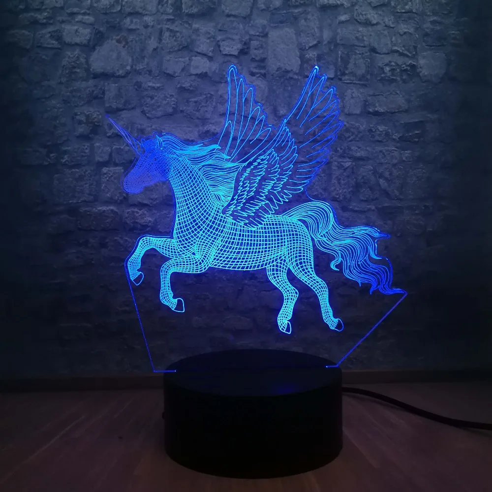 Светильник Единорог ночник 3D комната настроение свет мультфильм лампа с абажуром настольная Светодиодная лампа для детей Рождественский подарок детская игрушка