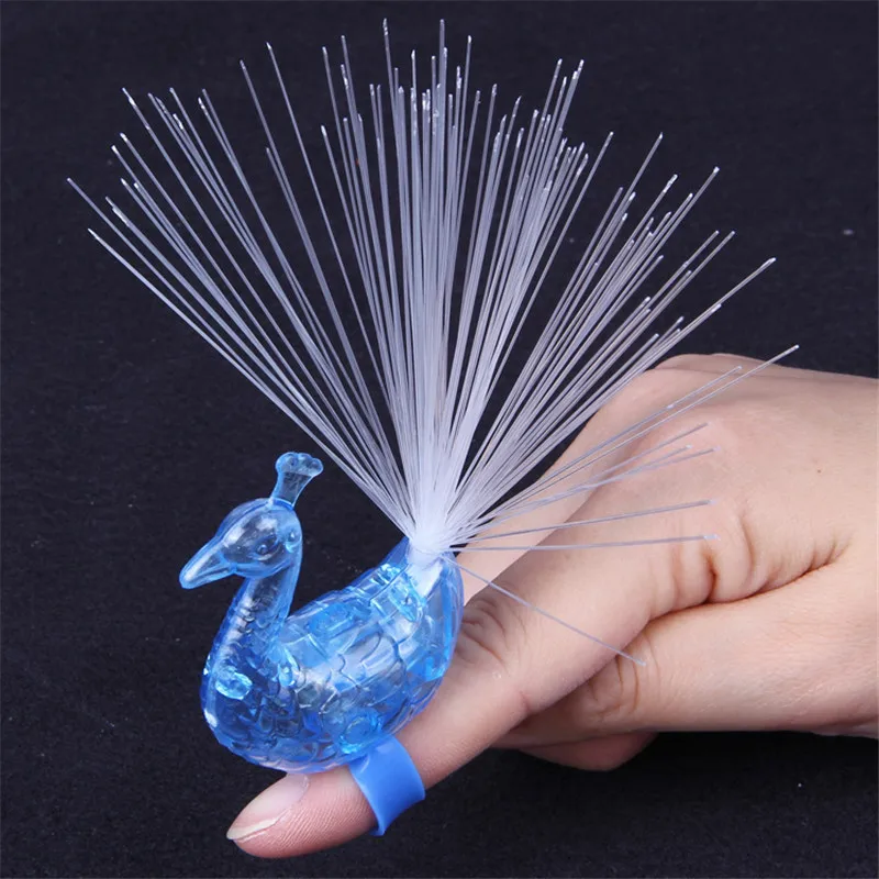 1pcs party decoration peacock finger light colorful L light ring children dark toy night concert gadget supplies finger ring