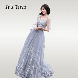 Это Yiya элегантное вечернее платье v-образным вырезом с вышивкой Женские вечерние платья Плюс Размер без спинки кружева длинное формальное