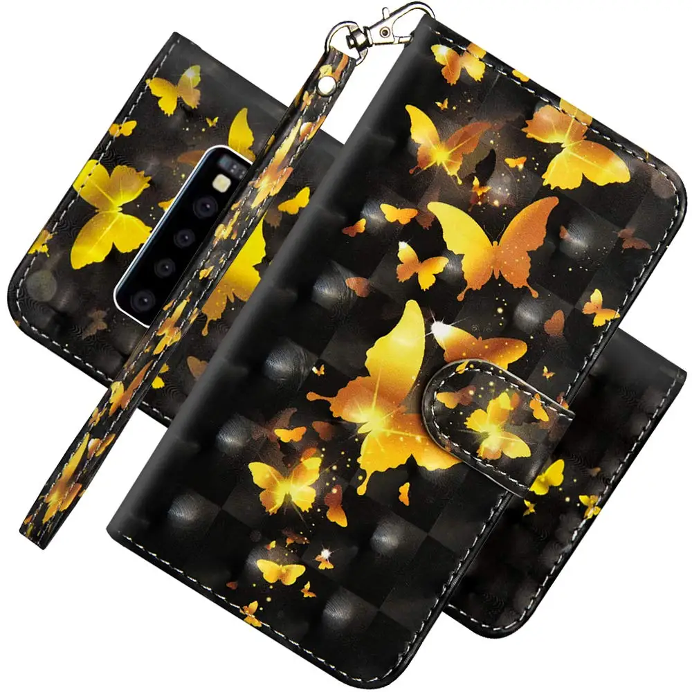 Gold butterfly 3D чехол-кошелек для samsung Galaxy S10 S9 S8 Plus S10E чехол из искусственной кожи с подставкой Чехол для samsung Galaxy Note 10 Plus - Цвет: Gold butterfly