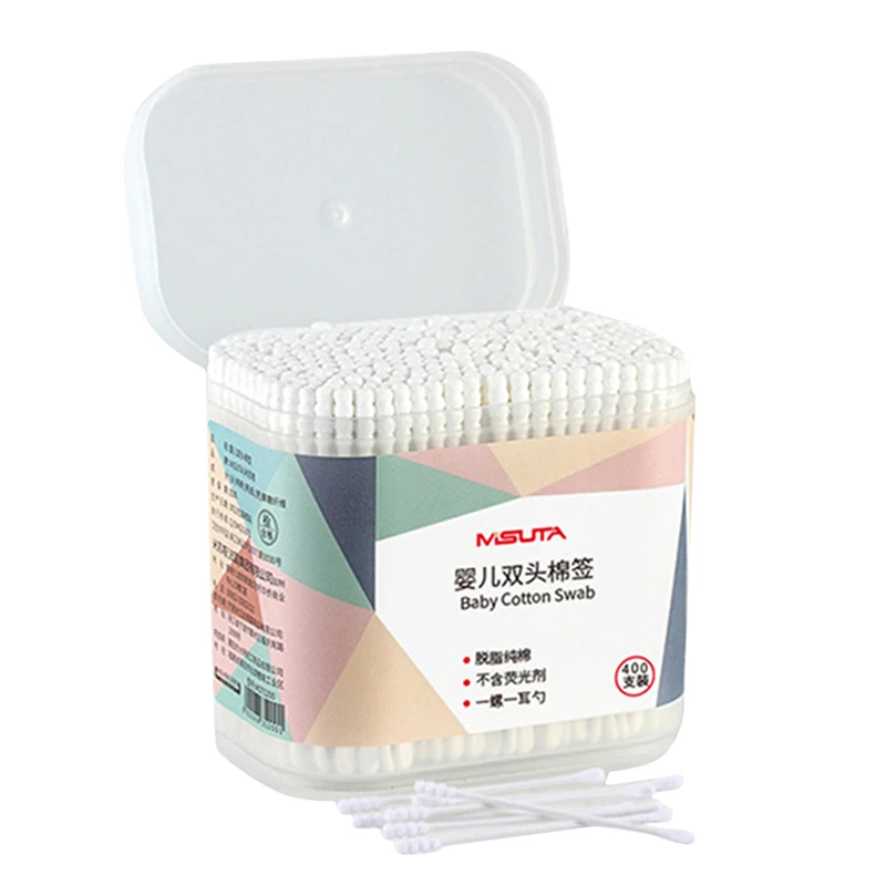 Bastoncillo de papel fino 400 uds, bastoncillo de algodón de doble tornillo, bastoncillos de algodón de seguridad para bebés, tampones de salud para limpiar orejas de bebé