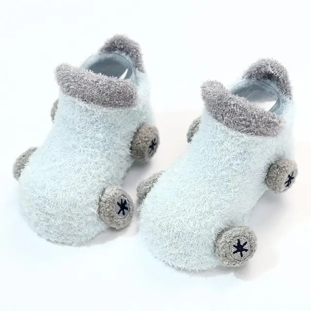 Новые детские носки мягкие весенне-зимние носки с мультяшным автомобилем носки-тапочки для малышей милые короткие носки для мальчиков и девочек От 0 до 2 лет - Цвет: Light Blue