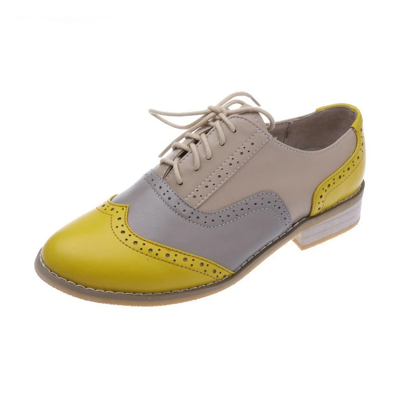 Brands Vintage Oxfords Brogue Shoes Handmade Female Shoes Genuine leather Big Woman Size 13 Oxford Flat Shoes