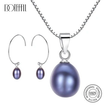 

DOTEFFIL New 925 Silver Pearl Jewelry Set Earring/Necklace For Women Jewelry Natural Freshwater Pearl Free Shipping Female Gifts