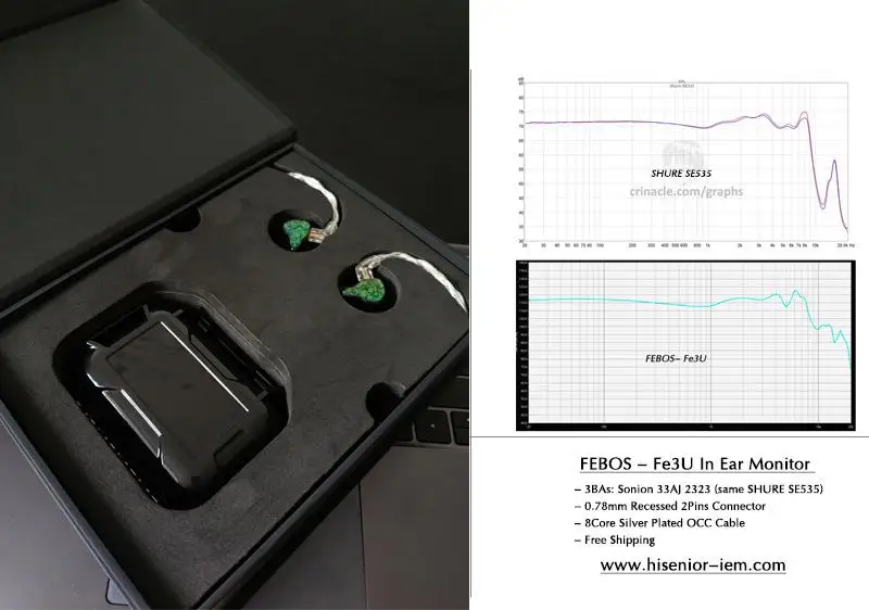 Проводные наушники A6 IEM для телефона с шумоподавлением и 6 драйверами Knowles BAs 1 2 м