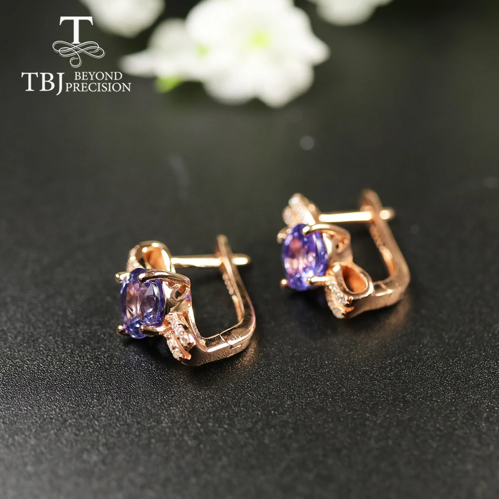 Tbj Круглый 7 мм 2ct вверх Натуральный Синий танзанит застежка серьги 925 стерлингового серебра ювелирные украшения для женщин, лучший подарок, мама, жена