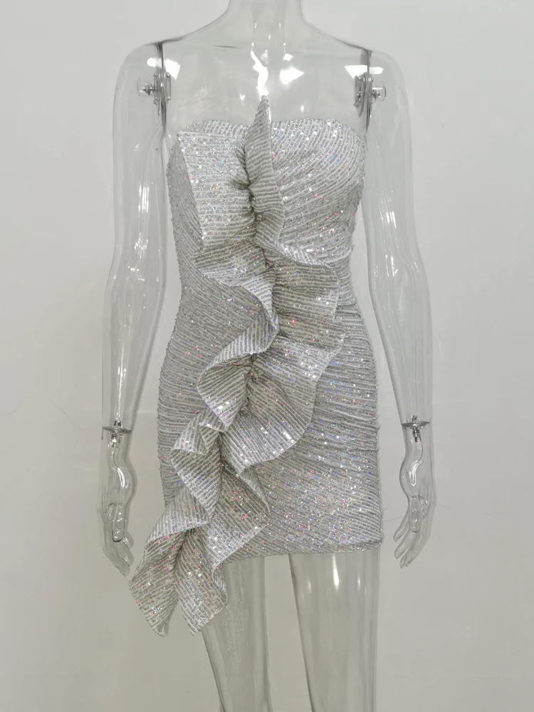JillPeri без бретелек со строгими оборками, блестящее мини-платье с блестками, сексуальное стрейчевое Платье-футляр, шикарное платье для дня рождения, свадьбы, вечеринки