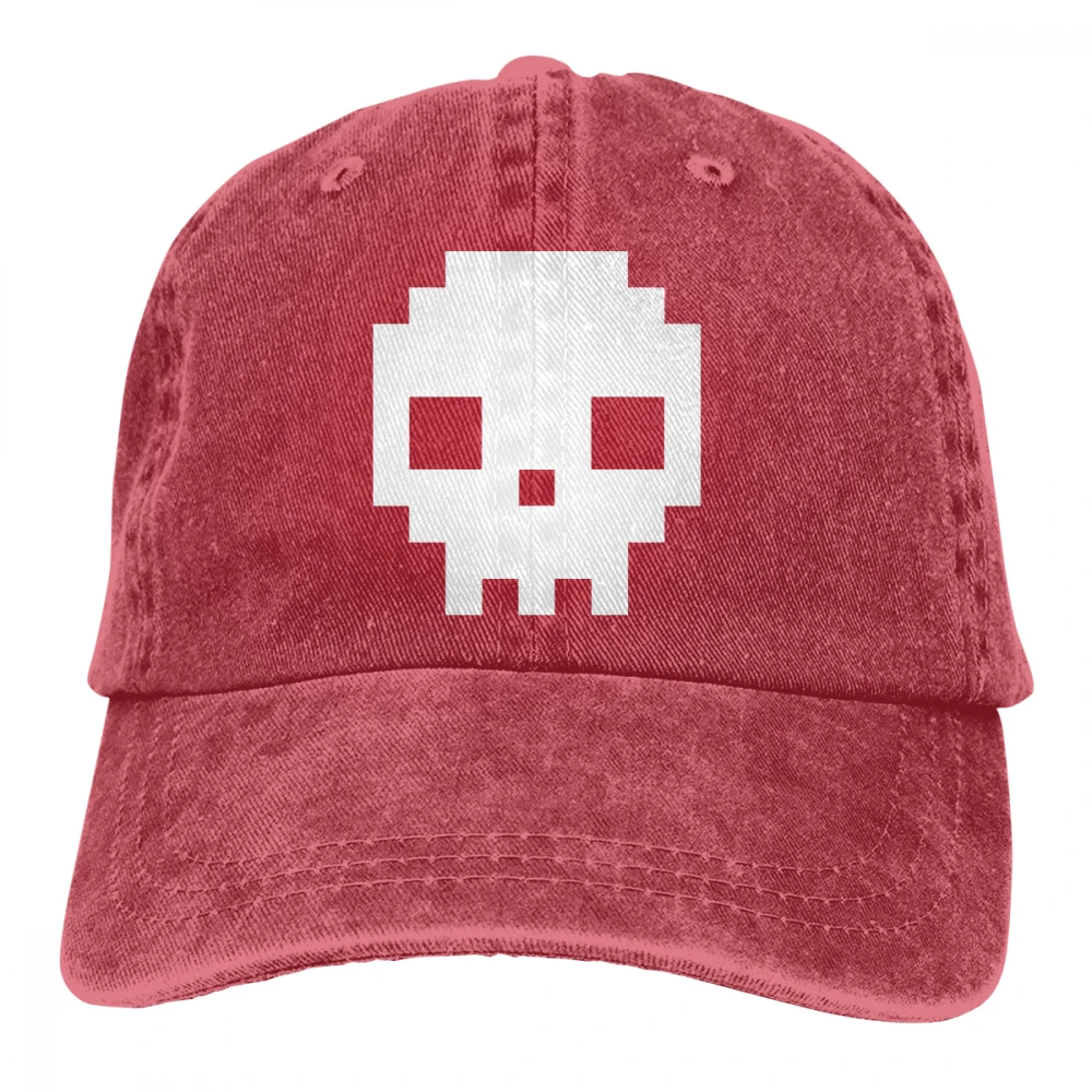 8-битный череп Casquette синий унисекс Мужские Женские деним бейсболка с ремешком Кепки регулируемые клюшки для гольфа шляпа для папы