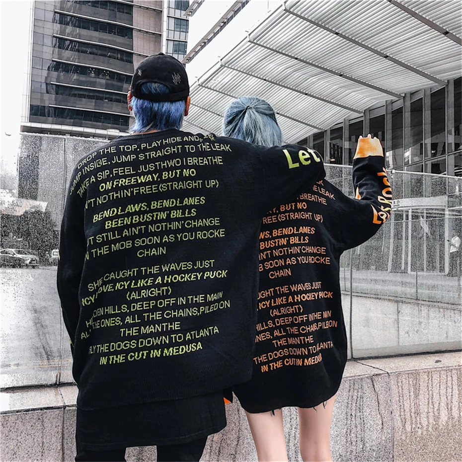 Harajuku с буквенным принтом, вязаные свитера для мужчин и женщин, Свободный пуловер в стиле хип-хоп, модный свитер, уличная Мужская зимняя одежда, WG599