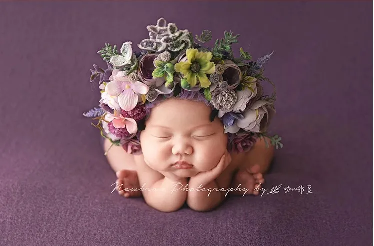 New newborn photography props flower hat baby child accessories photo studio photo decorations simulation flower woven hat