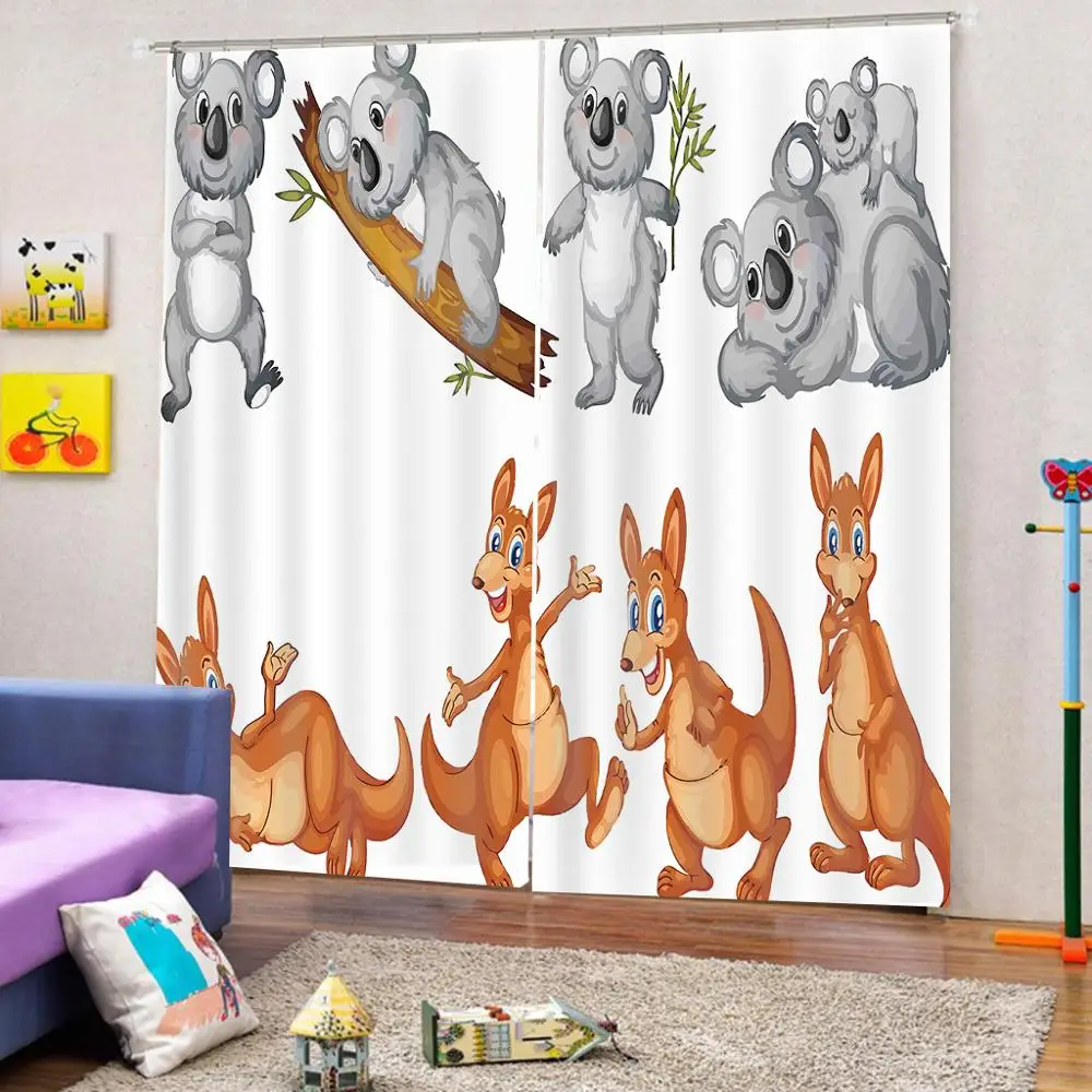 Cartoon panda kangaroo 3D Curtains Custom any size For Living Room Bedroom Blackout Curtains