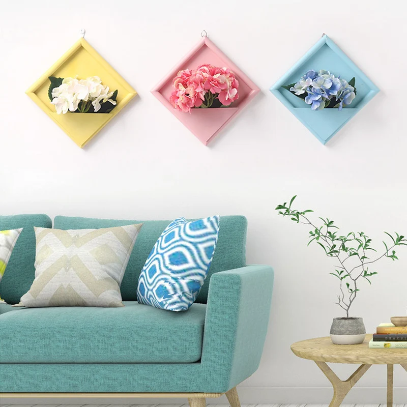 3D Artificial Flower Photo Frame Wood Stereo Fake Green Plants Decor Wall Hangings Wooden Decorations for Home Kid Room Office