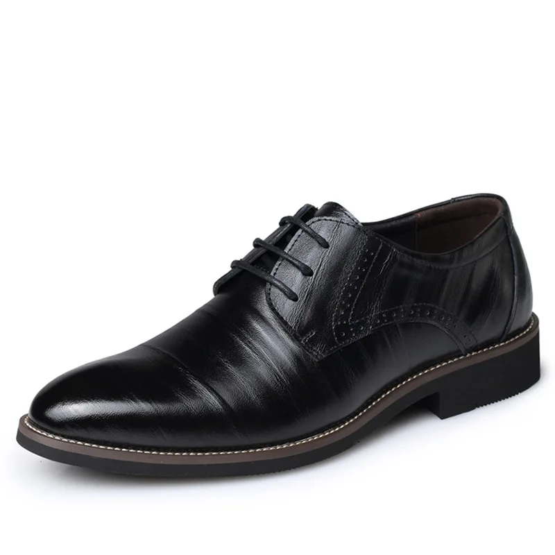 High Quality Genuine Leather Men Brogues Shoes Lace-Up Bullock Business Dress Men Oxfords Shoes Male Formal Shoes Plus Size38-48 - Цвет: Черный
