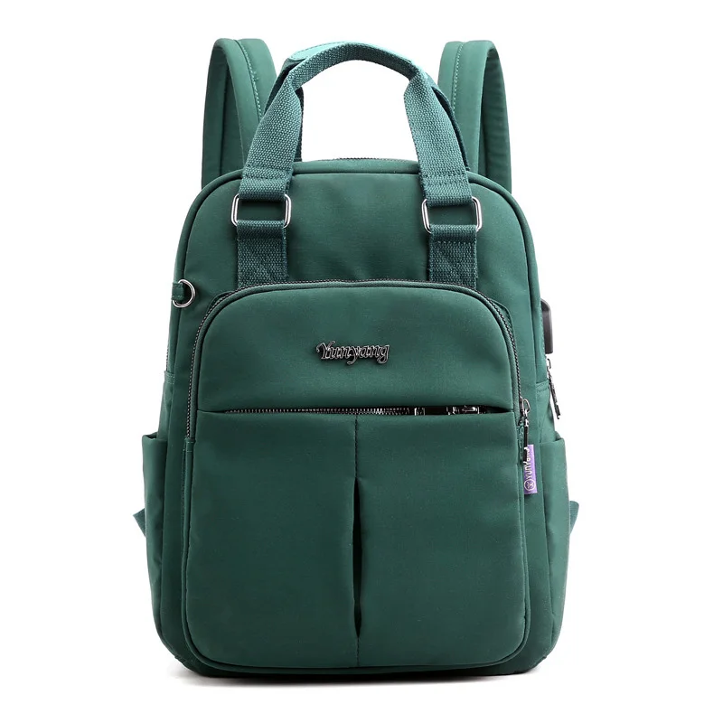 Green backpack Вместительные женские рюкзаки от известного бренда с USB, одноцветные школьные сумки для подростков, модные женские рюкзаки с несколькими карманами - Цвет: Green backpack