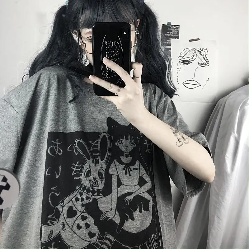 y2k mujer gothic kpop clothes van футболка Harajuku Anime Print Crop Women T-shirts Goth Streetwear Short Sleeve Top Tee Female