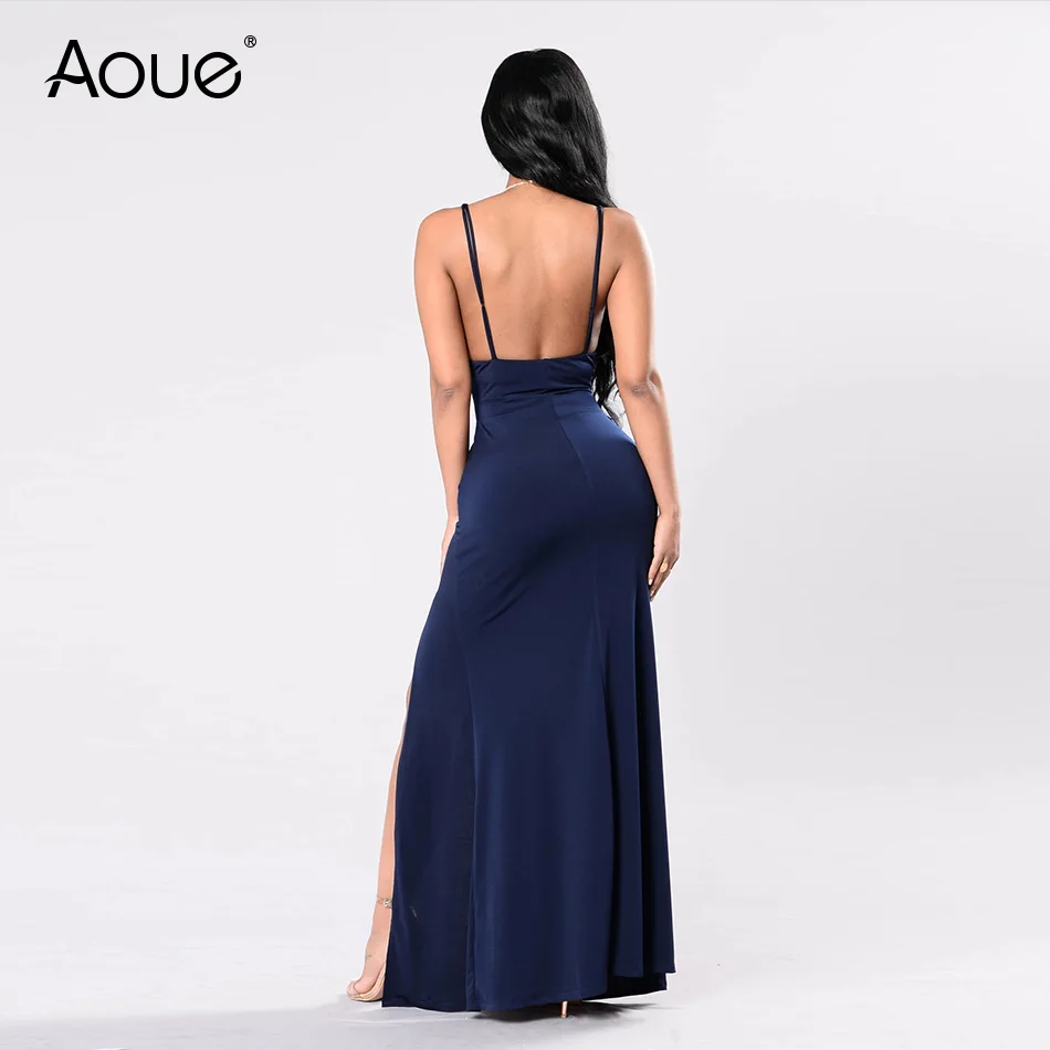 Aoue Evening Prom Dresses Long Maxi Dress High Front Slit Surplice Top Deep Neckline